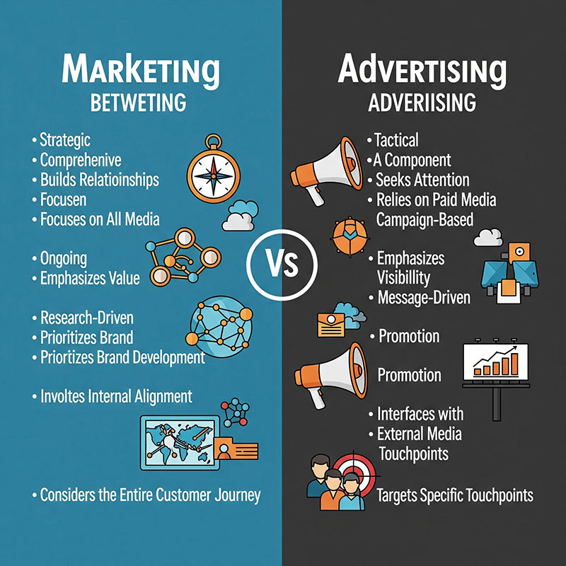 differences between Marketing and Advertising